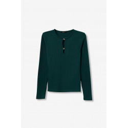 Camiseta ajustada  con manga larga y detalle de abertura con hebillas metálicas