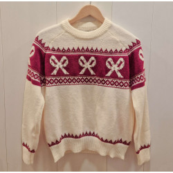 Jersey de cuello redondo, manga larga, con motivo de lazos con lentejuelas.