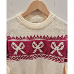 Jersey de cuello redondo, manga larga, con motivo de lazos con lentejuelas.