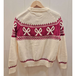 Jersey de cuello redondo, manga larga, con motivo de lazos con lentejuelas.