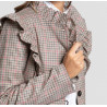 Chaqueta de cuadros , volantes en el cuello y a lo largo de la botonadura frontal, manga larga