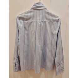 Blusa camisera de manga larga, cuello lazada grande, cierre de botones en la parte delantera y puños abotonados, estampado de ra