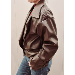 Chaqueta de doble botonadura con cuello solapa ancho, efecto piel