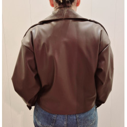 Chaqueta de doble botonadura con cuello solapa ancho, efecto piel