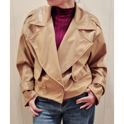 Chaqueta de doble botonadura con cuello solapa ancho, efecto piel