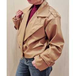 Chaqueta de doble botonadura con cuello solapa ancho, efecto piel