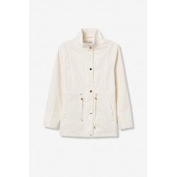 Casaco de corte regular con cierre de botones y cremallera, bolsillos laterales y cuello alto.