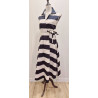 Vestido cruzado, sin mangas, cuello camisero, estampado rayas, largo
