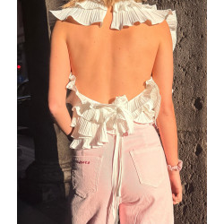 Top volantes plisados en cascada con la espalda descubierta y cierre de lazada  Composición 95% polyester, 5% elastano