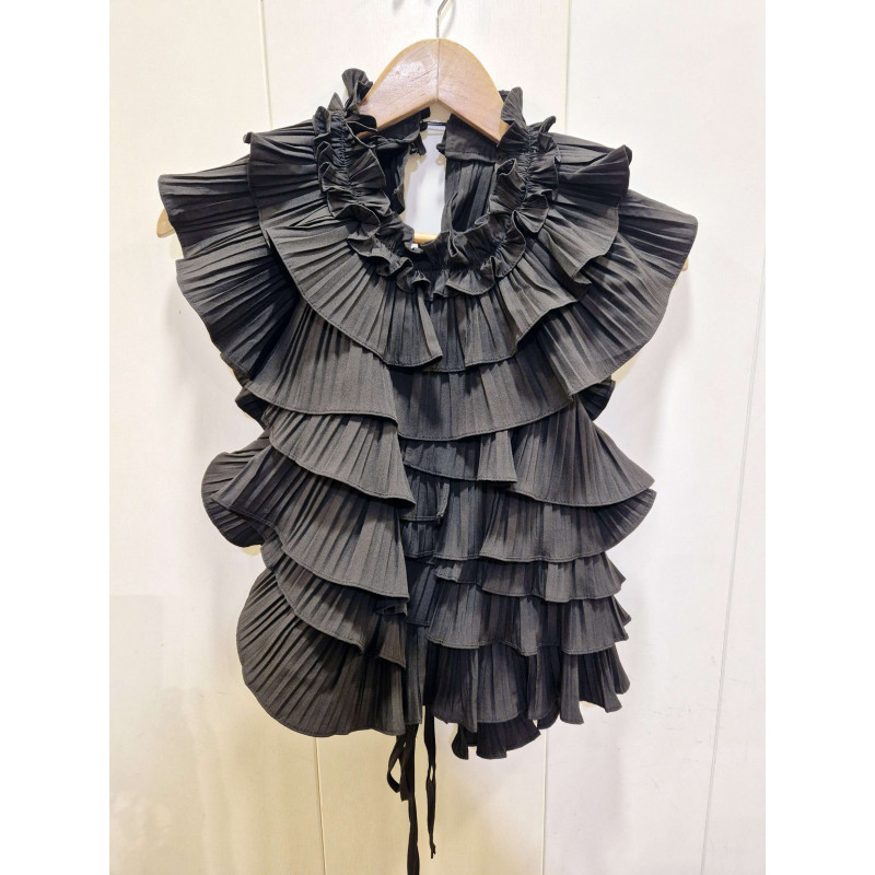Top volantes plisados en cascada con la espalda descubierta y cierre de lazada  Composición 95% polyester, 5% elastano