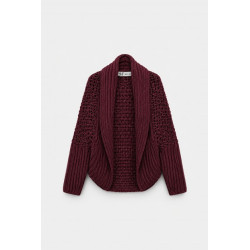 Chaqueta de corte relajado confeccionada en tejido de punto abierto. Cuello con solapas y mangas largas anchas. Ribetes de punto