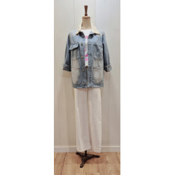 CHAQUETA DENIM DETALLE PERLAS