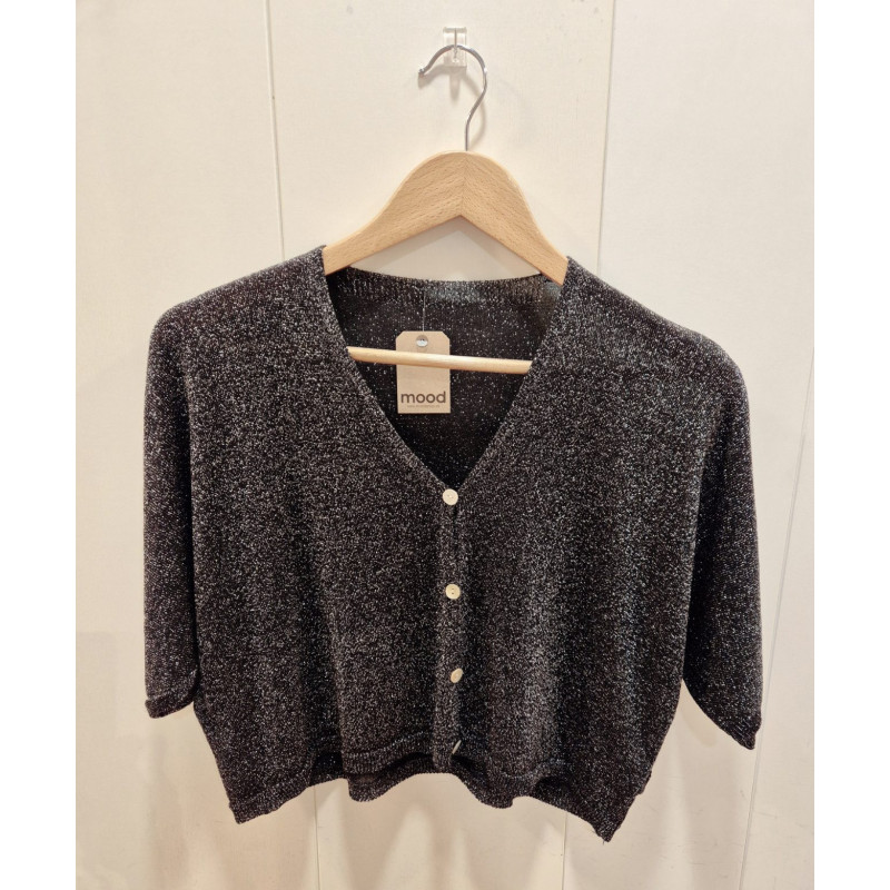 Chaqueta punto fino con lurex, cierre frontal con botones, manga murcielago Chaqueta punto fino con lurex, cierre frontal con botones, manga murcielago