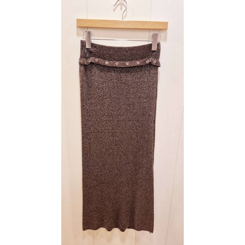Falda de punto lurex, cintura goma, larga, con abertura Falda de punto lurex, cintura goma, larga, con abertura