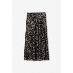 Falda midi de corte regular con estampado animal en tonos gris claro y negro.