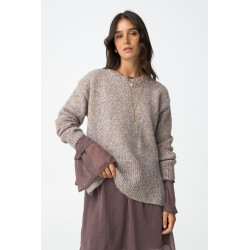 Jersey regular fit de punto con lana, hilo metálico insertado y lentejuelas. Cuello redondo, manga larga, acabados de canalé y b