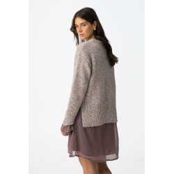 Jersey regular fit de punto con lana, hilo metálico insertado y lentejuelas. Cuello redondo, manga larga, acabados de canalé y b